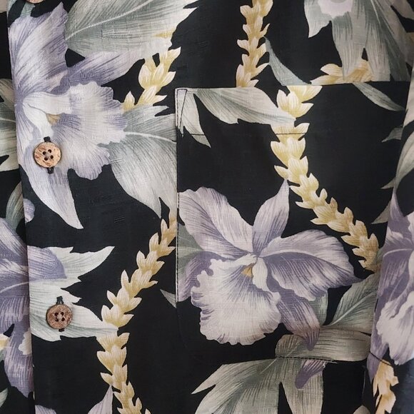 Tommy Bahama Mens Camp Button Up Shirt Short Sleeve Hawaiian Silk Black Size XL - Picture 3 of 6